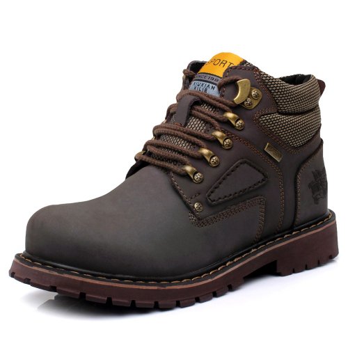 Jamron Hombres Duradera Tobillo Alto Botas de Trabajo Botas de Seguridad Invierno Botas de Forro Caliente Café 757 EU40