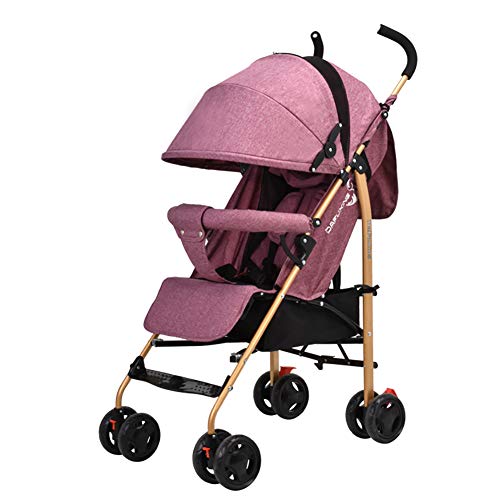 JCOCO La carretilla del bebé puede sentarse y acostarse ultraligero plegable Baby Buggy portátil Mini simple cochecito + funda de goma + la cubierta para la lluvia (color : Linen red)