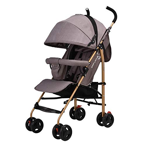 JCOCO La Carretilla del bebé Puede Sentarse y acostarse Ultraligero Plegable Baby Buggy portátil Mini Simple Cochecito + Funda de Goma + la Cubierta para la Lluvia (Color : Linen Gray)