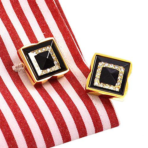 JTXJ Gemelos Cufflinks Men's Gold Business Lined Square Clear Glass Crystal Diamond Cufflinks