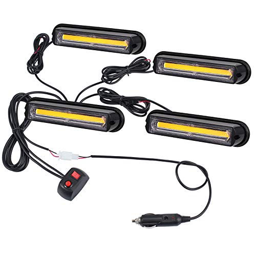 Justech 4PCS COB LED Luces Intermitentes Ámbar de Luces Estroboscópicas 12V / 24V Faro de Advertencia de Peligro con Encendedor de Cigarrillos de Coche para Camión Remolque Caravana Tractores