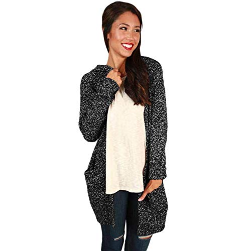 KAIDILA Jaspeado Negro Manga Larga con Capucha Cardigan Largo otoño y el Invierno Nuevo Diario Casual Chaqueta de Punto Larga Manga de Bolsillo con Sombrero W Chaqueta suéter del Knit del Brazo