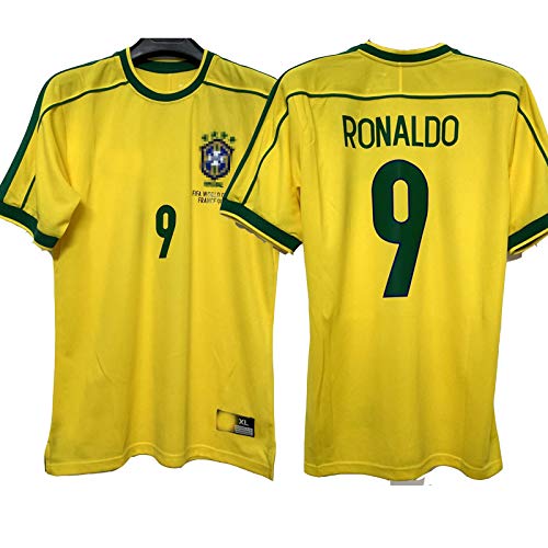 KCPERMAN 1998 Retro Jersey de fútbol Adecuado para Brasil Home Ronaldo Ronaldinho Rivaldo Carlos Fútbol Jersey, Número y Nombre Personalizados, Camiseta de Traje de Ropa DEPO #9-S