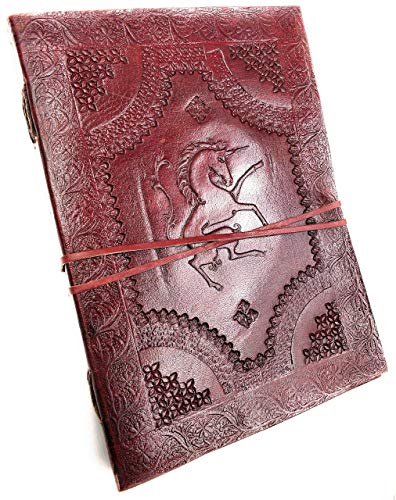 Kooly Zen – Cuaderno de notas, diario, libro, piel auténtica, vintage, unicornio cabresto, 18 cm x 25 cm, 240 páginas, papel premium