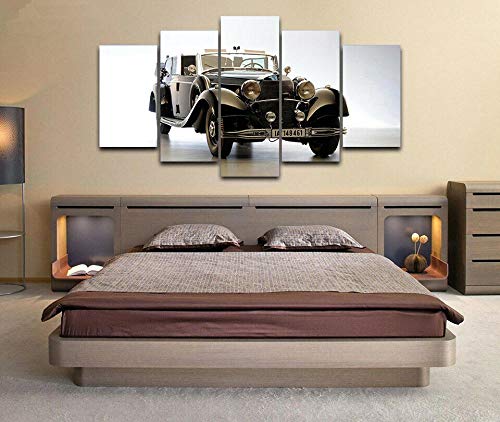 KOPASD Cuadro En Lienzo 200X100 Cm Coche Mercedes Benz 770K Segunda Guerra Mundial Impresión De 5 Piezas Material Tejido No Tejido Impresión Artística Imagen Gráfica Decoracion De Pared Ciudad