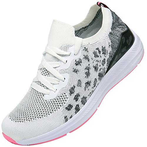 KOUDYEN Zapatillas Deporte Hombres Mujer Gimnasio Running Zapatos para Correr Transpirables Sneakers,XZ581-Whitepink-EU40