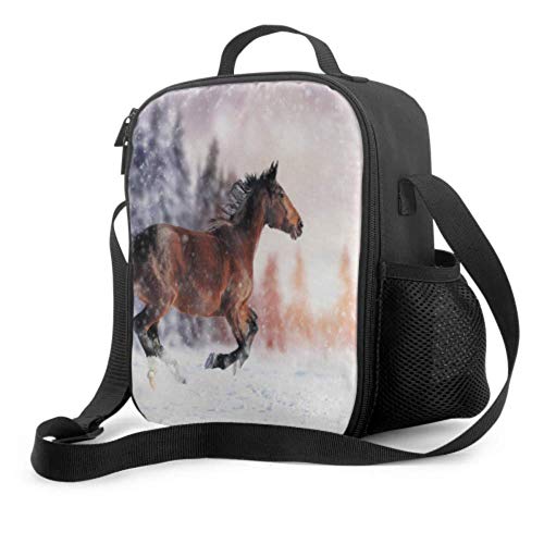 Lawenp Totes Lunch Bag Horse Runs Gallop On The Winter Field Bolsas de almuerzo para mujer con asa para el hombro Bolsa refrigeradora reutilizable para hombres, mujeres, trabajo/escuela/picnic