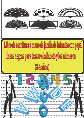 Livro de caligrafia do jardim de infância com papel linhas pretas para rastrear o alfabeto e os números (3-4 anos): Prática de Escrita à Mão do ... de escrita pré-escolar com palavras da v