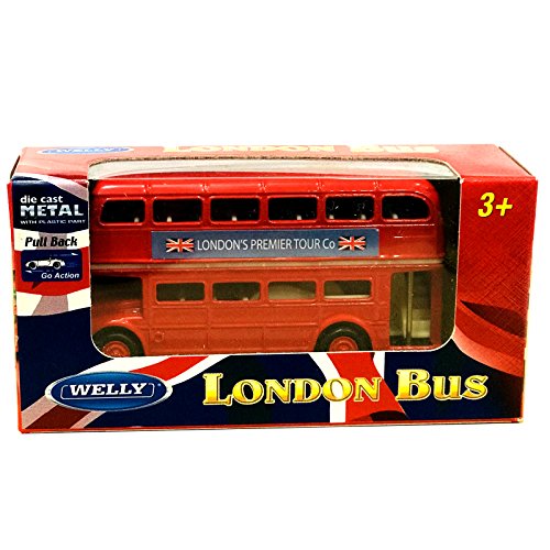 London Double Decker Red Bus Mini modelo con Pull Back & Go Acción hecha de piezas fundidas de metal y plástico