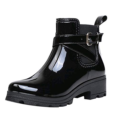 Luckycat Botas de Agua Mujer Lluvia Altas Zapato Impermeables Ajustable Cremallera y Hebilla Goma Botas de Agua Antideslizantes en PU