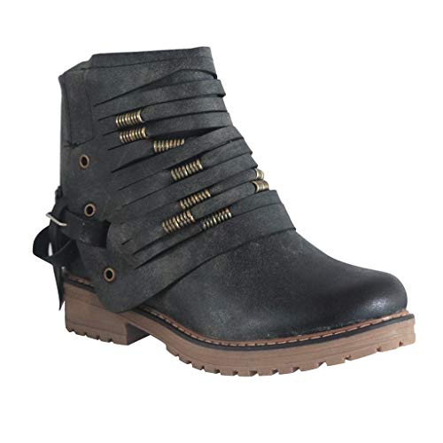 Luckycat Roma Botas Altas para Mujer de Invierno Botas de Invierno, Botines de Cuero Otoño Vintage Zapatos de Mujer Botas cómodas de tacón Plano Bota Corta