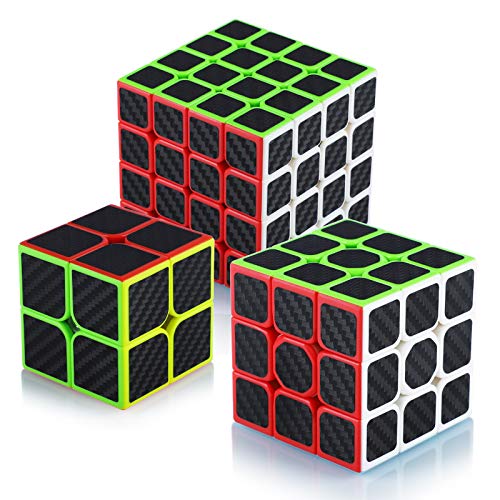 Maomaoyu Cubo Magico Pack, Speed Cube 3x3+2x2+4x4, Cubo de la Velocidad Fibra De Carbono Caja de Regalo de 3 Piezas Set Negro