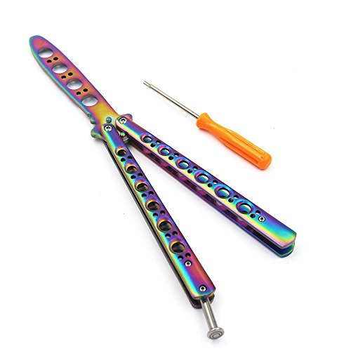 Mariposa cuchillo de entrenamiento, Rainbow Blunt de acero inoxidable Balisong práctica entrenador de navajas de bolsillo herramienta