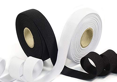 Matsa 20mm Poliéster en Blanco y Negro 20m (10m / rollo) | Banda Coser/Ropa/Pantalones/Zapatos/Sofás | PACK de 2 cintas elásticas para costura, 20 metros