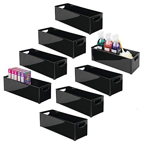 mDesign Juego de 8 cajas organizadoras con asas – Práctico organizador de frigorífico para almacenar alimentos – Contenedor de plástico sin BPA para los armarios de la cocina o la nevera – negro