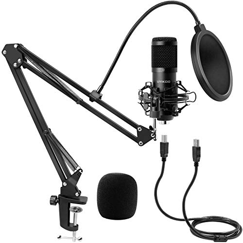 Micrófono de Condensador, Kit de Micrófono USB UYIKOO Profesional Cardioide Estudio Mic con Soporte de Choque y el Brazo de la Pluma para Podcast, YouTube Video, la Grabación de Música, Juego