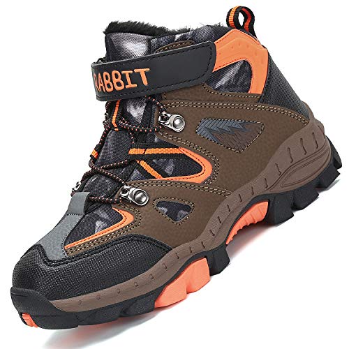 Mishansha Botas de Senderismo para Niños Calor Invierno Zapatillas de Trekking Botas de Montaña Impermeables Botas para la Nieve Resistente al Desgaste, Naranja 34