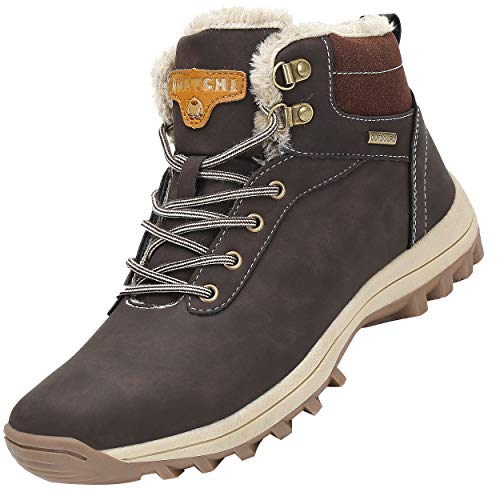 Mishansha Mujer Hombre Botas para Invierno con Forro de Piel Cálidas Zapatos para Caminar Senderismo y Trekking - Calentitas Cómodas Antideslizantes(Marrón, 45 EU)