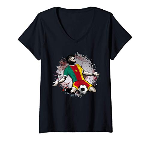 Mujer Camerún Fútbol Bandera Nacional De Camerún Football Lovers Camiseta Cuello V