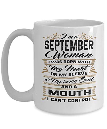 Nacido en septiembre Taza clásica de cumpleaños para mujer Taza clásica de cumpleaños para mujer de septiembre, blanco, regalo para esposa, hermana, novia, mamá, mejor amiga, divertida taza de té de c