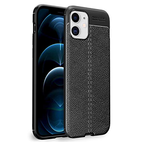 NALIA Design Case Compatible con iPhone 12 / iPhone 12 Pro Funda, Mirada de Cuero Delgado Silicona Cubierta Protectora, Slim Cover Teléfono Móvil Protección Trasera Carcasa Bumper Estuche - Negro