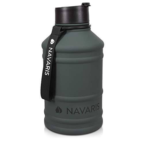 Navaris Botella de Agua de Acero Inoxidable - Cantimplora XXL de Metal de 2.2 L - Garrafa para Bebidas sin BPA para Deporte Camping Gimnasio Oficina