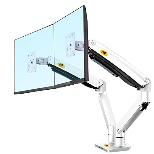 NB North Bayou F195A 22"-32" El Soporte Ajustable para Monitor Soporte Profesional del Monitor Brazo Escritorio Monitor Soporte Escritorio Girar Libremente con Dos Puertos USB (Blanco)