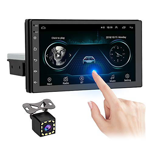OiLiehu Single DIN Double DIN Android Car Radio Bluetooth, 7 " HD Pantalla táctil Reproductor Multimedia para automóvil, Soporte para FM/WiFi/SWC/Mirror Link + Cámara de visión Trasera y 2 + 16G