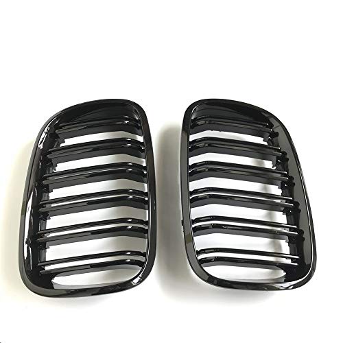 Par Negro Brillante Doble listón de riñón Parrilla Delantera Grill for BMW X5 X6 E70 E71 2007-2013 Racing Car Styling Parrillas (Color : X6 E71 with X6M Logo)