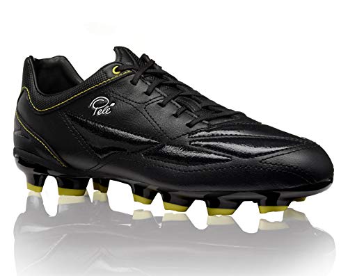 Pele Sports Kids Football Boots - Botas de fútbol para Niños Pelé 1958 FG Junior MS (Black/Yellow, Numeric_38_Point_5)