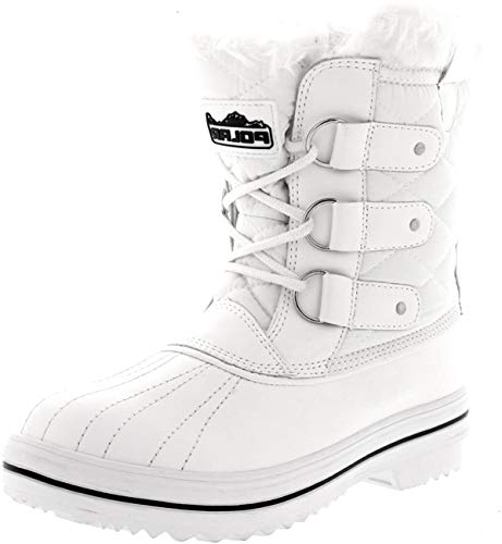 Polar Botas de nieve para mujer - Botas impermeables de nailon cortas para invierno, nieve, lluvia, cálidas [Blanco - 5 UK]