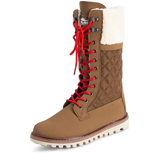 Polar Mujer Piel Sintética Calentar Térmica Impermeable Al Aire Libre para Caminar Nieve Invierno Suela De Goma Calf Botas - bronceada/Beige Añal - UK6/EU39 - YC0601