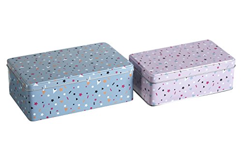 Premier Housewares – Stellar – Almacenamiento Rectangular, Conjunto de 2, Lata, Multi Color, 13 x 20 x 7 cm