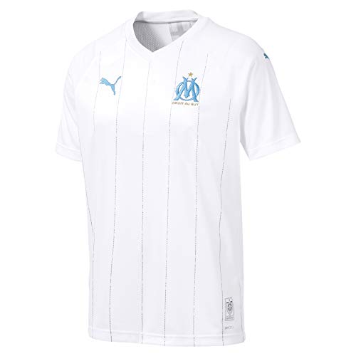 PUMA Om Home Shirt Replica SS with Sponsor Maillot, Hombre, White/Bleu Azur, L