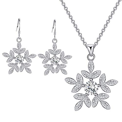 Purmy Mujer Conjunto de Joyas Plateado Collar Aretes Set Copo de Nieve Forma Sofisticado Modelo Diseño Dulce Estilo con Zirconia Rolo Cadena 45CM