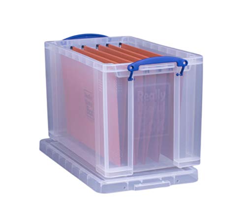 Really Useful - Caja de 24 L, transparente, incluye 10 carpetas colgantes