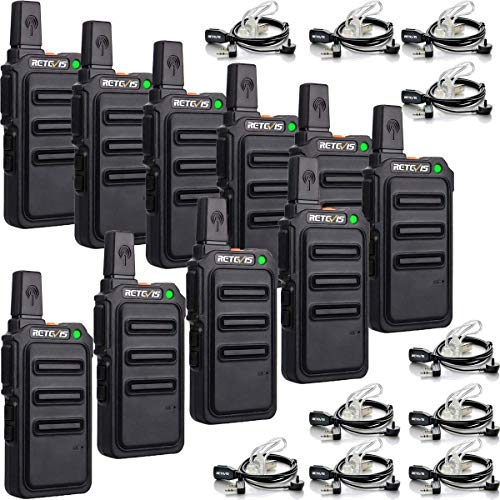 Retevis RT619 Walkie Talkie Profesional, PMR 446 sin Licencia 16 Canales, VOX 50CTCSS/210DCS, Recargable Transmisores-receptores, Radio Bidireccional con Auriculars para Familia, Colegio(Negro, 5 Par)