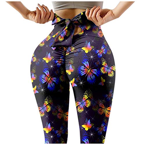 RONGYP Leggings para mujer, corte ajustado, cintura alta, diseño de mariposas, para fitness, yoga, jogging multicolor S