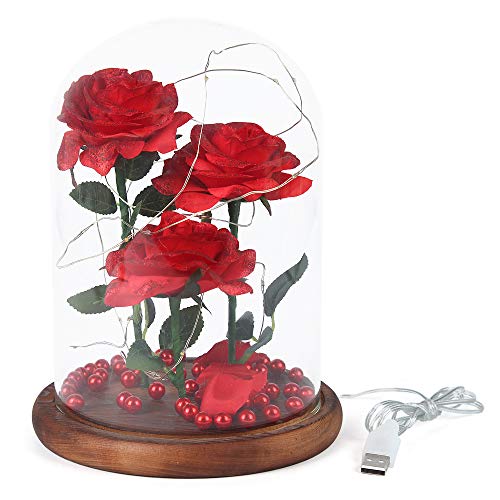 RUIXINBC Rosa Eterna LED Cadena De Luz, Eterna Rose Roja Naturales con Base De Madera, Regalo De Cumpleaños para Los Padres Aniversario De Boda Regalo