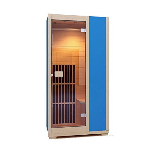 Sauna de Infrarrojos Zen Brighton – Cabina de Infrarrojos modular, 1 persona, Madera Hemlock Canadiense (Azul)