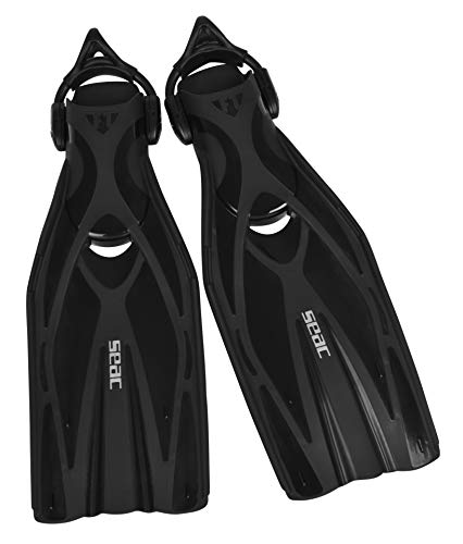 SEAC F1 S-Aletas de Buceo ultraligeras con Correa elástica, 730 Gramos, Unisex Adulto, Negro, M/L