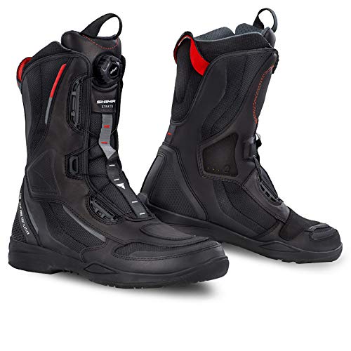 SHIMA STRATO Botas Moto Hombre | Transpirables, Reforzadas, Ligeras Botas de Moto Adventure Touring con Sistema de Cierre Rápido ATOP, Protección de Tobillos, Suela Antideslizante (Negro, 43)