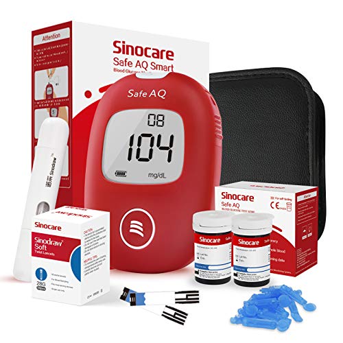 sinocare Kit de prueba de diabetes/Monitor de glucosa en sangre Safe AQ en mg/dl (Safe AQ Smart 50 kits)