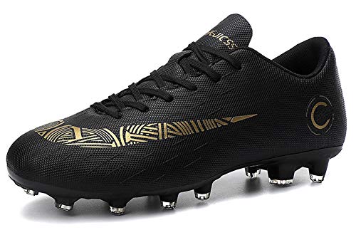 SMXX Zapatos de fútbol Zapatos de Entrenamiento de fútbol FG/TF para Hombres Zapatos de fútbol Profesional para jóvenes al Aire Libre (41 EU, Negro-T)