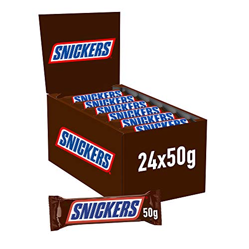 Snickers Chocolatina Con Deliciosa Crema De Cacahuete, Suave Caramelo Y Trocitos De Cacahuete Recubiertos De Chocolate Con Leche ( Chocolatinas X 50g), 24 Unidad