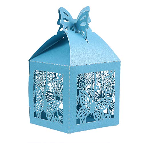 STOBOK 50pcs Cajas con peladilla Esposo diseño Mariposa Flor Hueca Ballotin con de Regalo de Papel para Boda Bautizo, Papel, Azul, 21,5 x 14cm