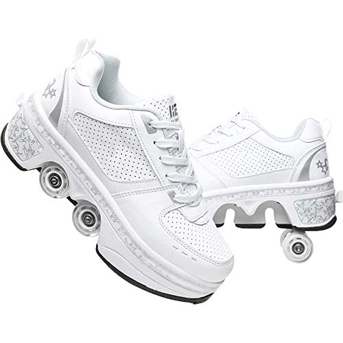 SXFYWYM Patines De Ruedas para Niña, Zapatos con Ruedas, para Niña, Desformación, Zapatos Plegables, Zapatillas De Quad, Zapatillas con Ruedas, Zapatos Deformables