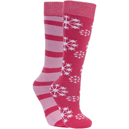 Trespass Lori - Kids SKI Tubes (2 Pair Pack) - Calcetines de esquí, Niños, Rosa - (Sorbet Flower/Soft Pink)