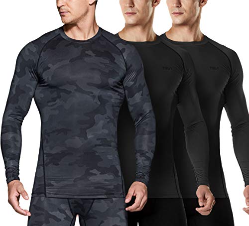 TSLA Camiseta de compresión de manga larga para hombre, de Mud21, 3 unidades, color negro, talla M