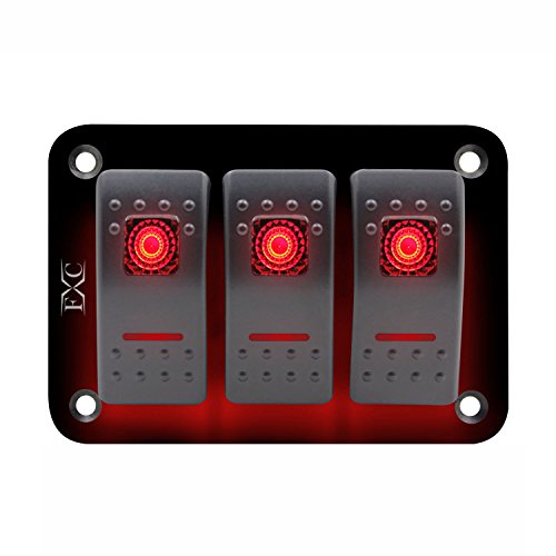 Tuneway Panel de interruptor basculante rojo de 12 V a 24 V, 3 bandas, interruptor de circuito, barco, resistente al agua